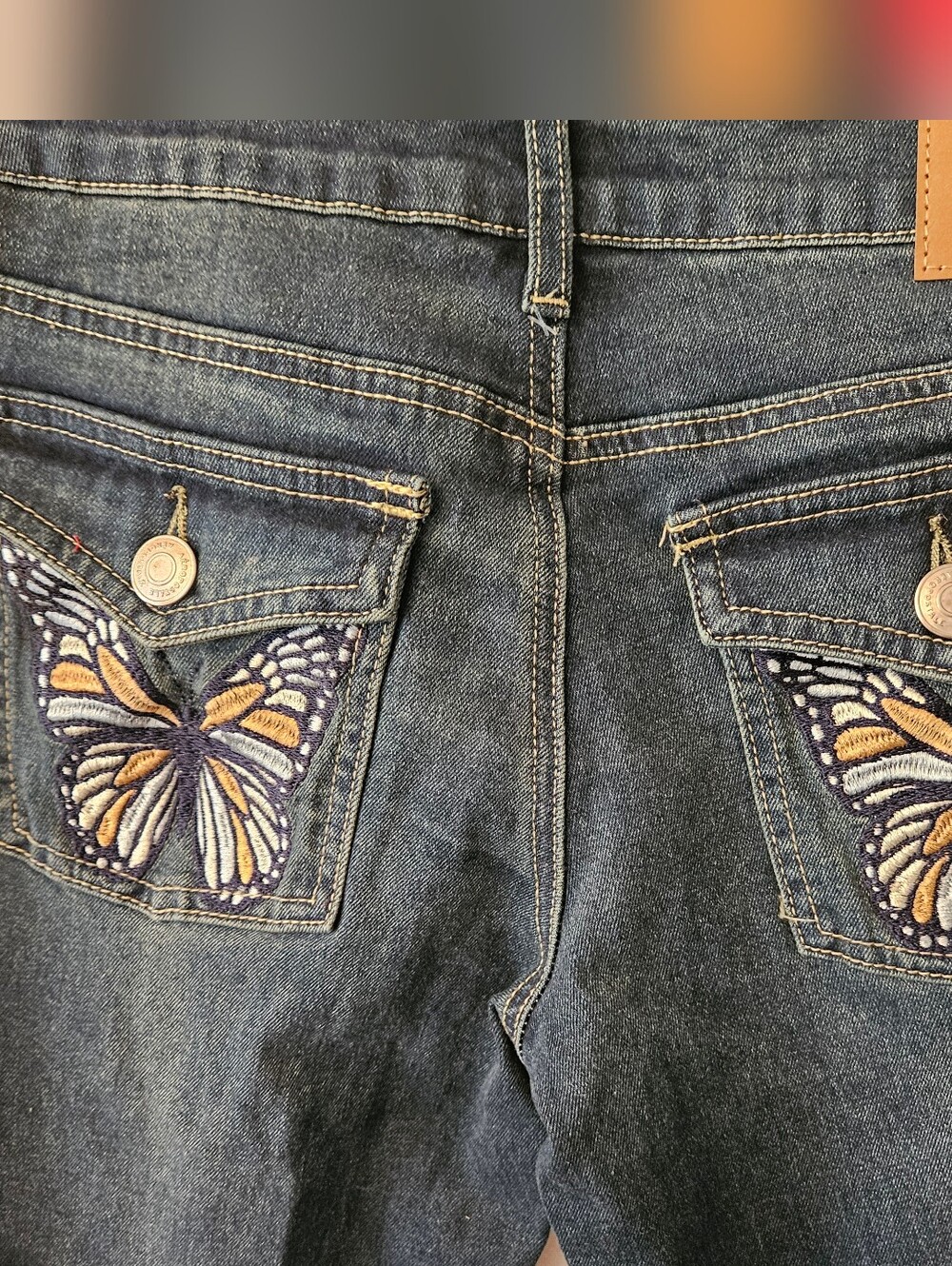 Aeropostale NWT Dark Blue Jeans with Orange, Blue & White Butterfly Embroidery